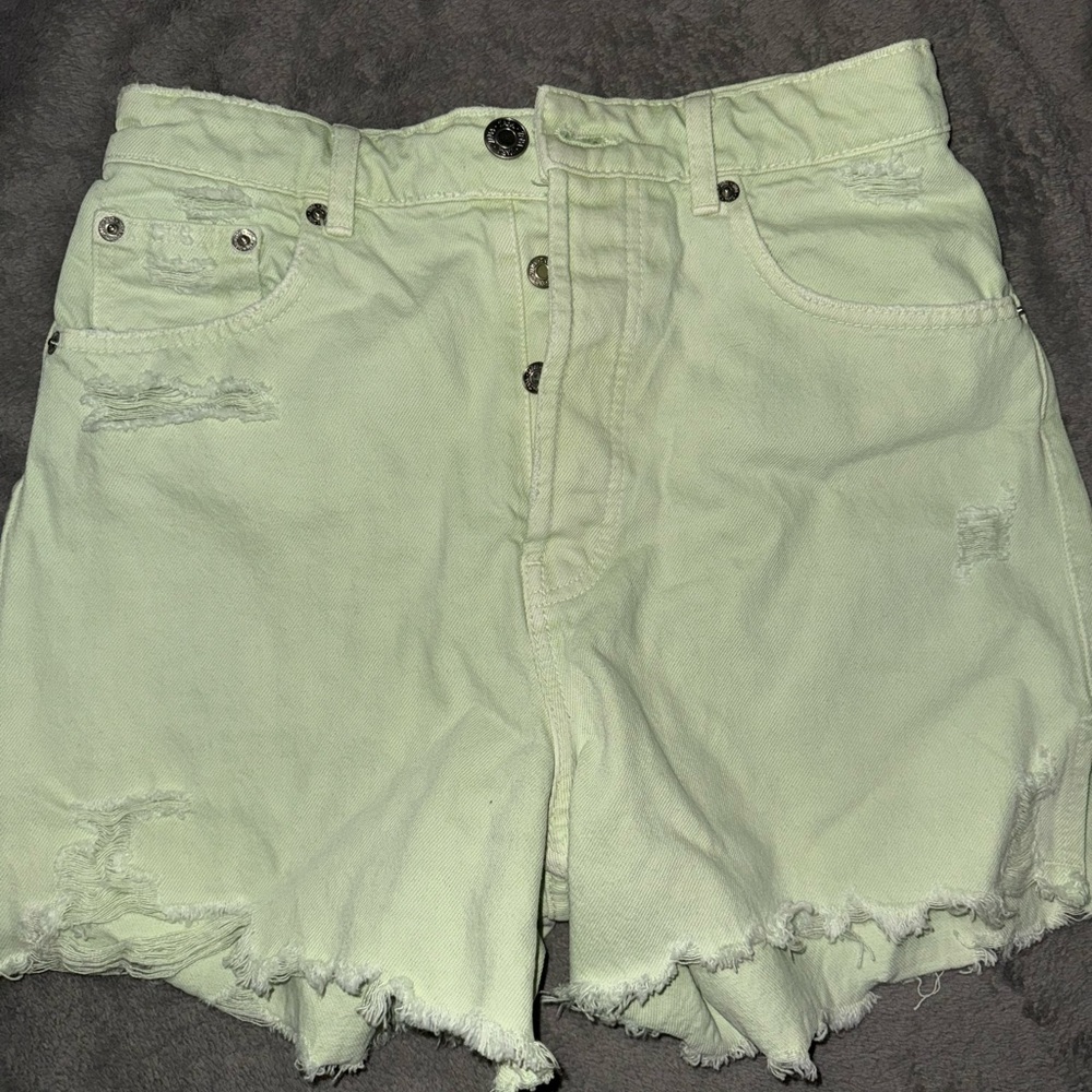 Zara Light Green Distressed Jean Shorts